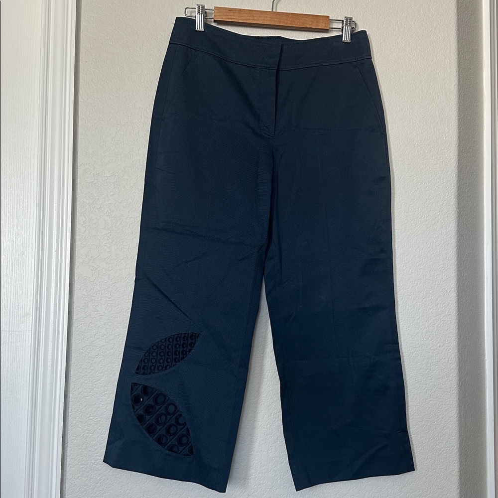 AKRIS Punto Blue Eyelet Ankle Cropped Trousers